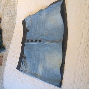 Alice and Olivia, denim and lamb leather mini skirt, size 28
